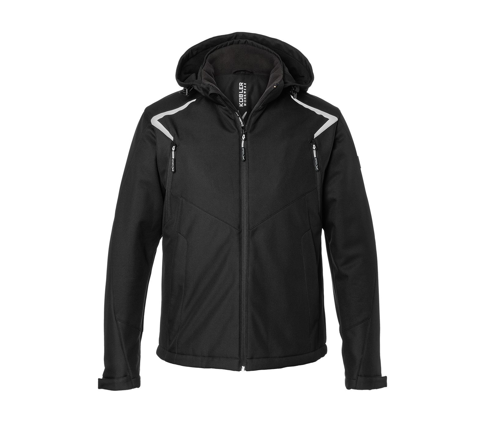 Črna zaščitna zimska delovna softshell jakna KUBLER 1325-5375 s kapuco.